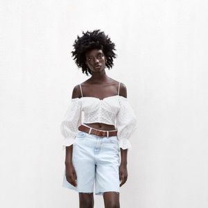 Zara - embroidered eyelet crop top
